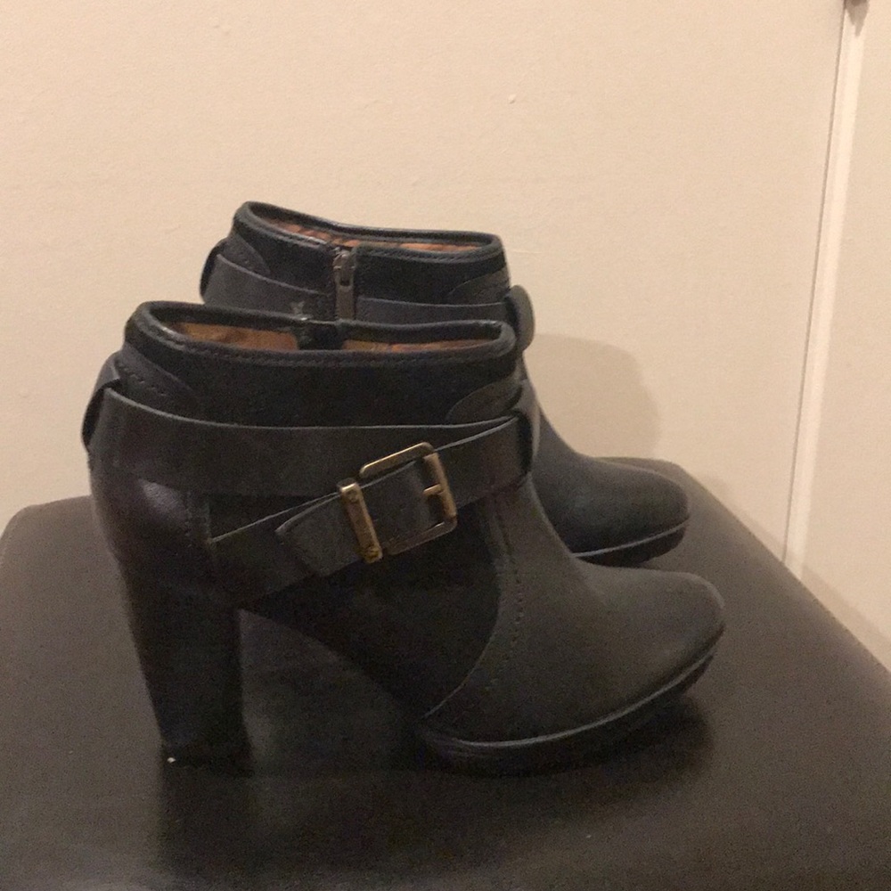 Black leather booties, never worn